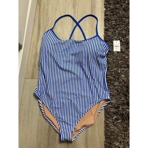 J.Crew $118 Textured Squareneck One-Piece Swimsuit  in Stripe Size XXL